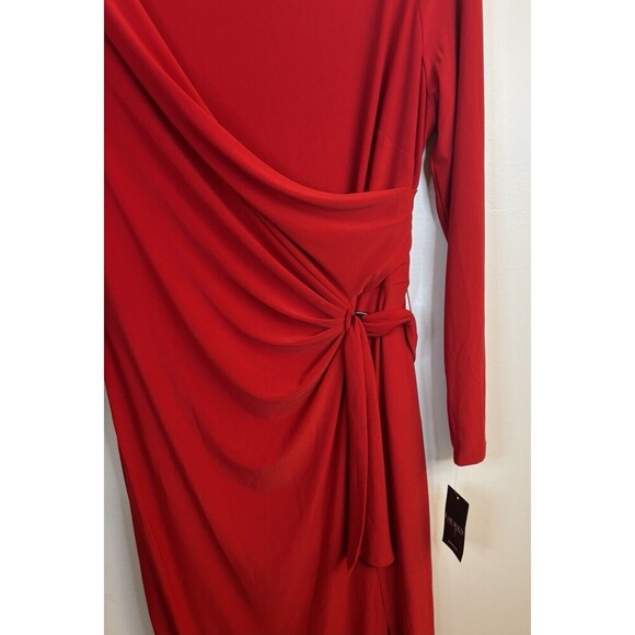 LAUREN RALPH LAUREN Connie Red Buckle Faux Wrap Midi Dress 16 Jersey Holiday - Picture 8 of 16